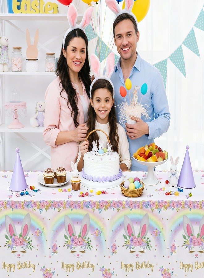 ميهوفوند مجموعة MEHOFOND من 3 مفارش طاولة لعيد ميلاد الأرنب، مفرش طاولة بلاستيكي للاستخدام مرة واحدة لعيد الفصح 54 × 108 بوصة، لوازم حفلات عيد ميلاد الأرنب بألوان قوس قزح، غطاء طاولة ربيعي لعيد الفصح لتزيين الحفلات - Image 4